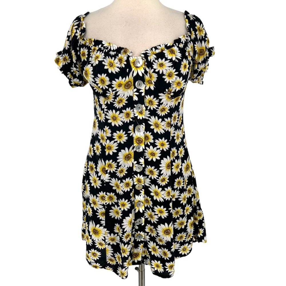 Seven Wonders Daisy Puff Sleeve Off-Shoulder Mini Dress Black White Small NWT - Picture 2 of 12